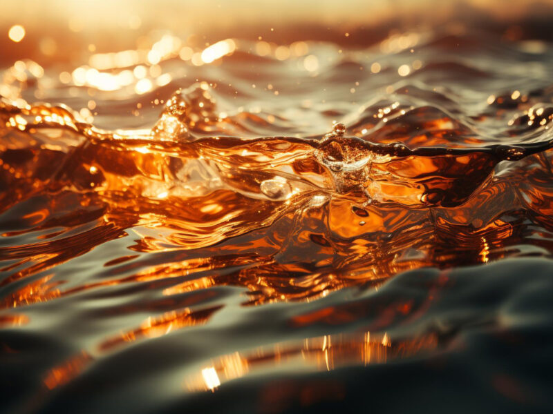 Close-up of golden liquid waves symbolizing fuel energy in motion