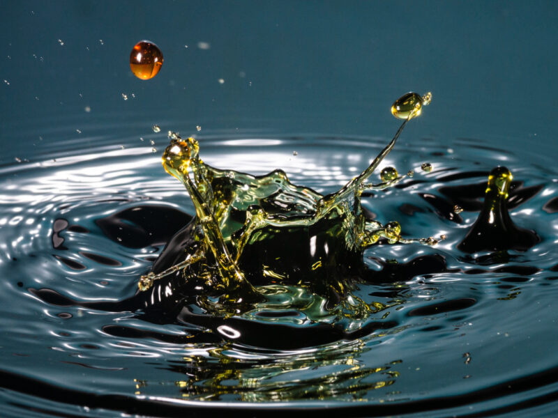 Close-up splash of diesel fuel in liquid form