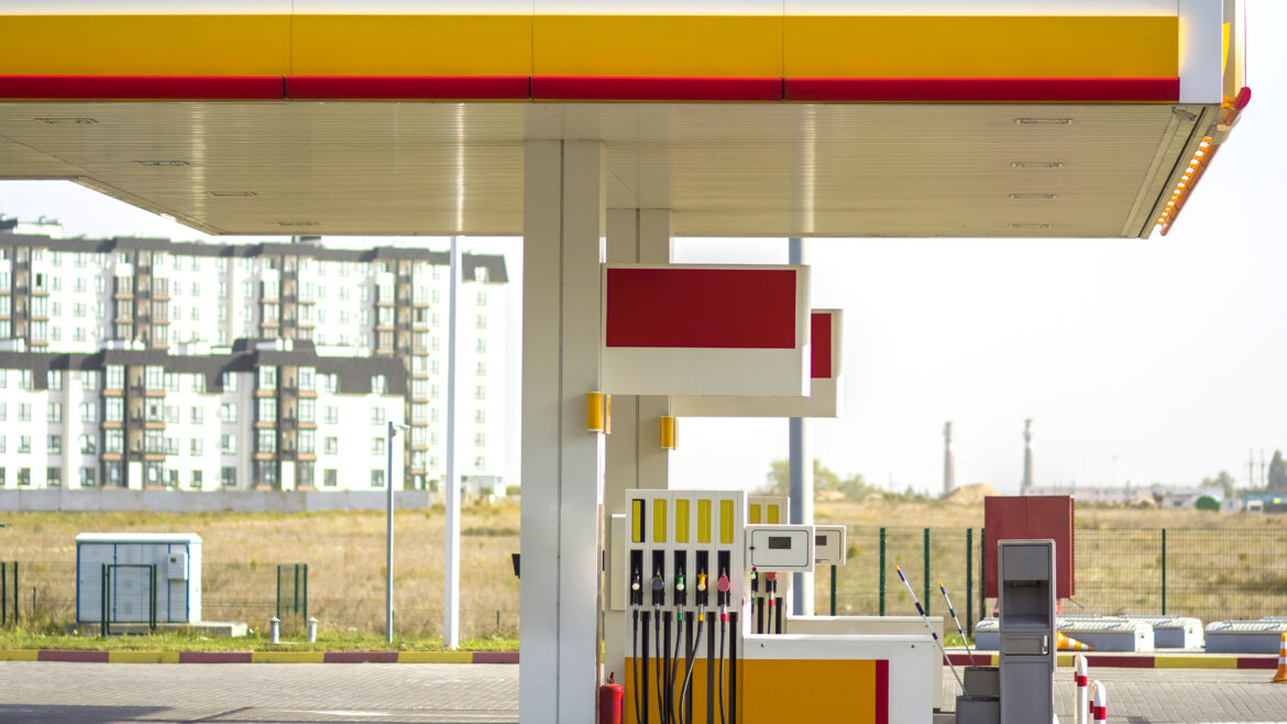 Empty Pacific Pride fueling station with modern fuel dispensers