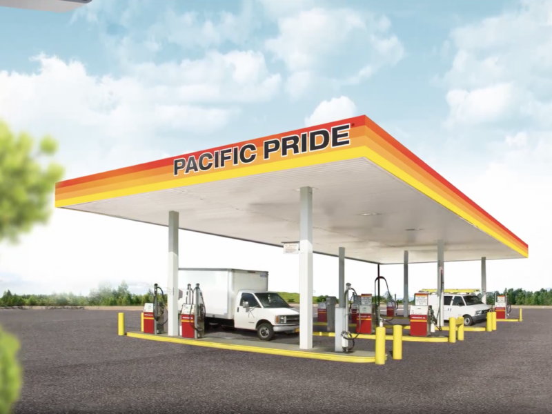 Pacific Pride commercial fuel station with service vehicles fueling