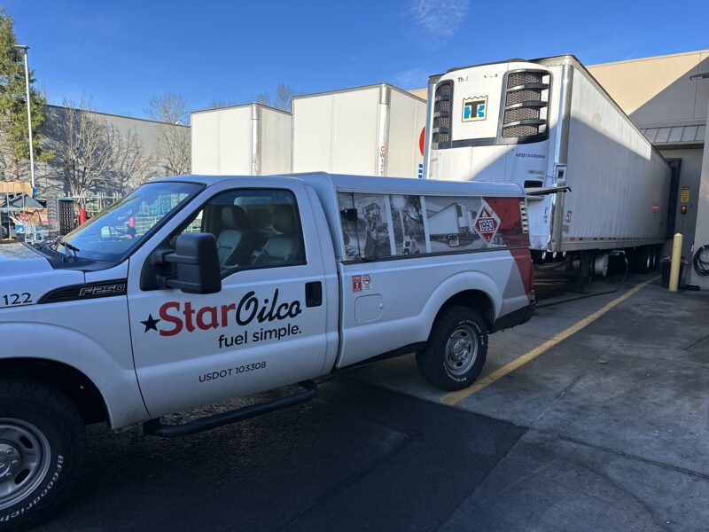 Star Oilco truck refueling off-road diesel at a job site in Portland OR