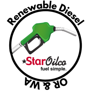 Green fuel nozzle representing renewable diesel with Star Oilco logo - serving Oregon and Washington fleets.