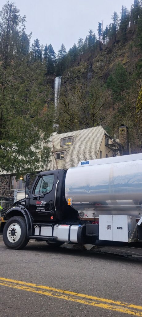 Star Oilco fuel delivery truck parked near Multnomah Falls Lodge in the Columbia River Gorge