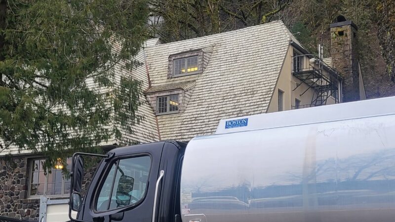 Star Oilco fuel delivery truck parked near Multnomah Falls Lodge in the Columbia River Gorge
