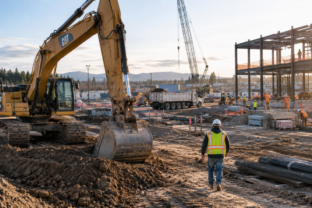 Dyed Diesel for Construction Equipment | Star Oilco Excavator and heavy construction equipment working on a jobsite where dyed diesel may be used