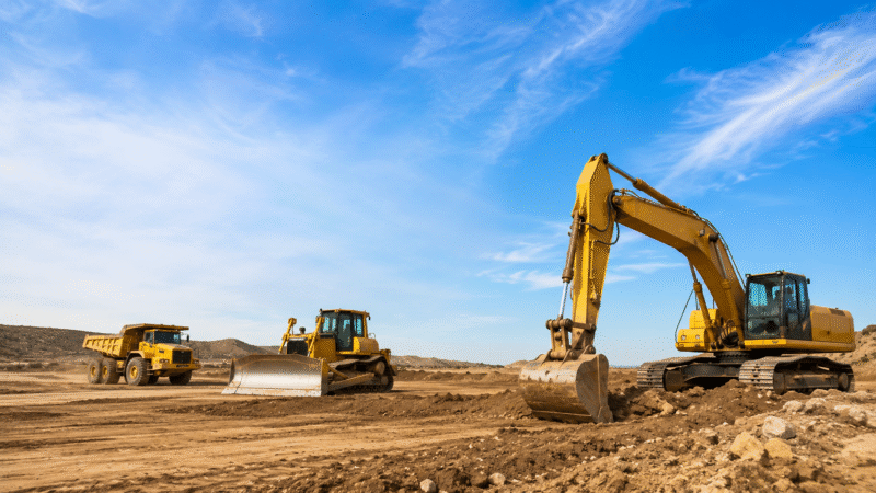 Diesel Fuel for Construction Equipment | Star Oilco Excavator, bulldozer and dump truck at a construction site